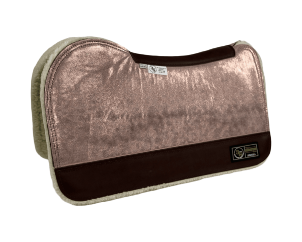 The Connection Pad – Evolution 28x30x1/2” + Thinpact Shim – Pink Shimmer Suede – Brown wear leather – 100% wool fleece