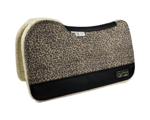 The Connection Pad – Evolution 28x30x1/2” + Thinpact Shim – Leopard Beige – Brown wear leather – 100% wool fleece (white)