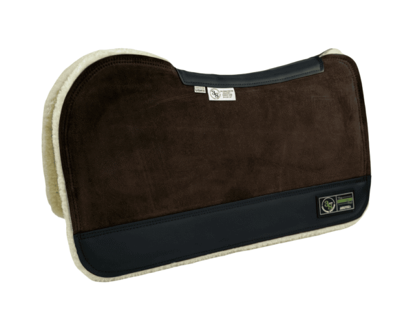 The Connection Pad – Evolution 28x30x1/2” + Thinpact Shim – Brown Velvet Suede – Black wear leather – 100% wool fleece (white)