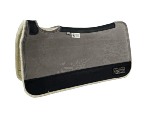 The Connection Pad – Tradition *HP* 30x30x1/2” + Thinpact Shim – Grey Velvet Suede – Black wear leather – 100% wool fleece (white)