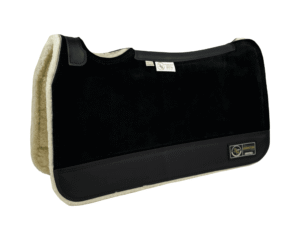 The Connection Pad – Tradition *HP* 28x30x1/2” + Thinpact Shim – Black Velvet Suede – Black wear leather – 100% wool fleece (white)