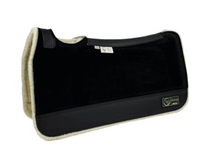 The Connection Pad – Tradition *HP* 30x30x1/2” + Thinpact Shim – Black Velvet Suede – Black wear leather – 100% wool fleece (white)