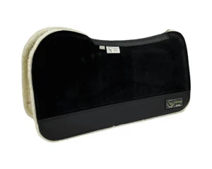 The Connection Pad – Evolution 30x30x1/2” + Thinpact Shim – Black Velvet Suede – Black wear leather – 100% wool fleece (white)