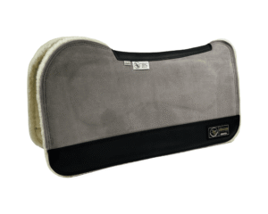 The Connection Pad – Evolution 30x30x1/2” + Thinpact Shim – Grey Velvet Suede – Black wear leather – 100% wool fleece (white)