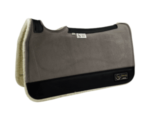 The Connection Pad – Tradition *HP* 28x30x1/2” + Thinpact Shim – Grey Velvet Suede – Black wear leather – 100% wool fleece (white)