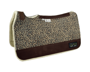The Connection Pad – Tradition *HP* 28x30x1/2” + Thinpact Shim – Leopard Beige – Brown wear leather – 100% wool fleece (white)