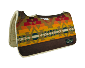 The Connection Pad – Tradition HP 28x30x1/2” + Thinpact Shim – made with Pendleton® fabric – #23 – Brown wear leather – 100% wool fleece – Some fraying will occur on edges