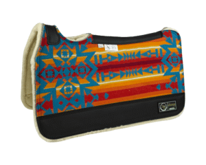 The Connection Pad – Tradition HP 28x30x1/2” + Thinpact Shim – made with Pendleton® fabric – #11 – Black wear leather – 100% wool fleece – Some fraying will occur on edges