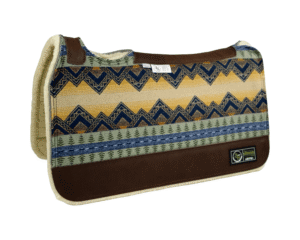 The Connection Pad – Tradition HP 28x30x1/2” + Thinpact Shim – made with Pendleton® fabric – #7 – Brown wear leather – 100% wool fleece – Some fraying will occur on edges