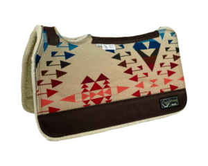 The Connection Pad – Tradition HP 28x30x1/2” + Thinpact Shim – made with Pendleton® fabric – #25 – Brown wear leather – 100% wool fleece – Some fraying will occur on edges