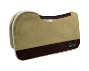 The Connection Pad – Evolution 28x30x1/2” + Thinpact Shim – Sand Velvet Suede – Brown wear leather – 100% wool fleece (white)