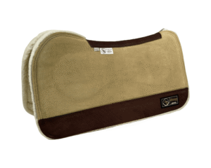 The Connection Pad – Evolution 30x30x1/2” + Thinpact Shim – Sand Velvet Suede – Brown wear leather – 100% wool fleece (white)