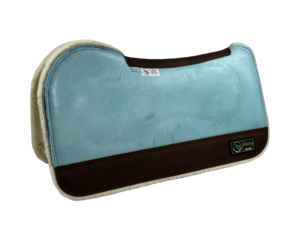 The Connection Pad – Evolution 30x30x1/2” + Thinpact Shim – Hard Rock Carribean Blue – Brown wear leather – 100% wool fleece – White