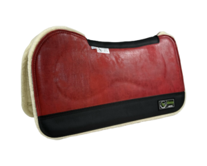 The Connection Pad – Evolution 30x30x1/2” + Thinpact Shim – Hard Rock Red – Black wear leather – 100% wool fleece – White