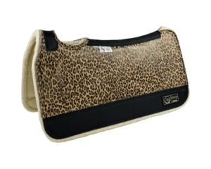 The Connection Pad – Tradition HP 30x30x1/2” + Thinpact Shim – Leopard Beige – Black wear leather – 100% wool fleece – White