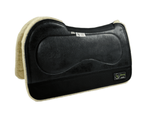 The Connection Pad – Evolution  28x30x1/2” + Thinpact Shim – Hard Rock Black – Black wear leather – 100% wool fleece – White