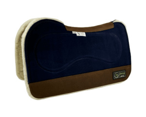 The Connection Pad – Evolution 28x30x1/2” + Thinpact Shim – Navy Velvet Suede – Brown wear leather – 100% wool fleece (white)