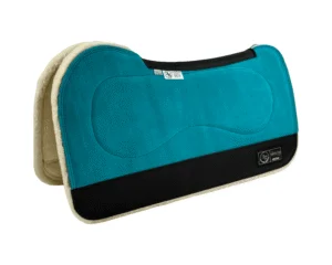 The Connection Pad – Evolution 30x30x1/2” + Thinpact Shim – Jade Velvet Suede – Black wear leather – 100% wool fleece (white)