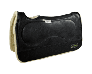 The Connection Pad – Tradition *HP* 28x30x1/2” + Thinpact Shim – Hard Rock Black – Black wear leather – 100% wool fleece (white)
