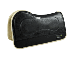 The Connection Pad – Evolution 30x30x1/2” + Thinpact Shim – Hard Rock Black – Black wear leather – 100% wool fleece (white)