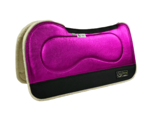 The Connection Pad – Evolution 30x30x1/2” + Thinpact Shim – Rio Hot Pink – Black wear leather – 100% wool fleece (white)