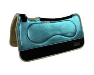 The Connection Pad – Tradition HP 30x30x1/2” + Thinpact Shim – Rio Aquamarine – Black wear leather – 100% wool fleece – White
