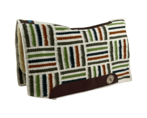 The Alltimate Show Pad – 28x32x5/8 – Element 100% Virgin Wool Base + Wool Fleece – Blanket top “Lines of the Land 027” – SHORT size